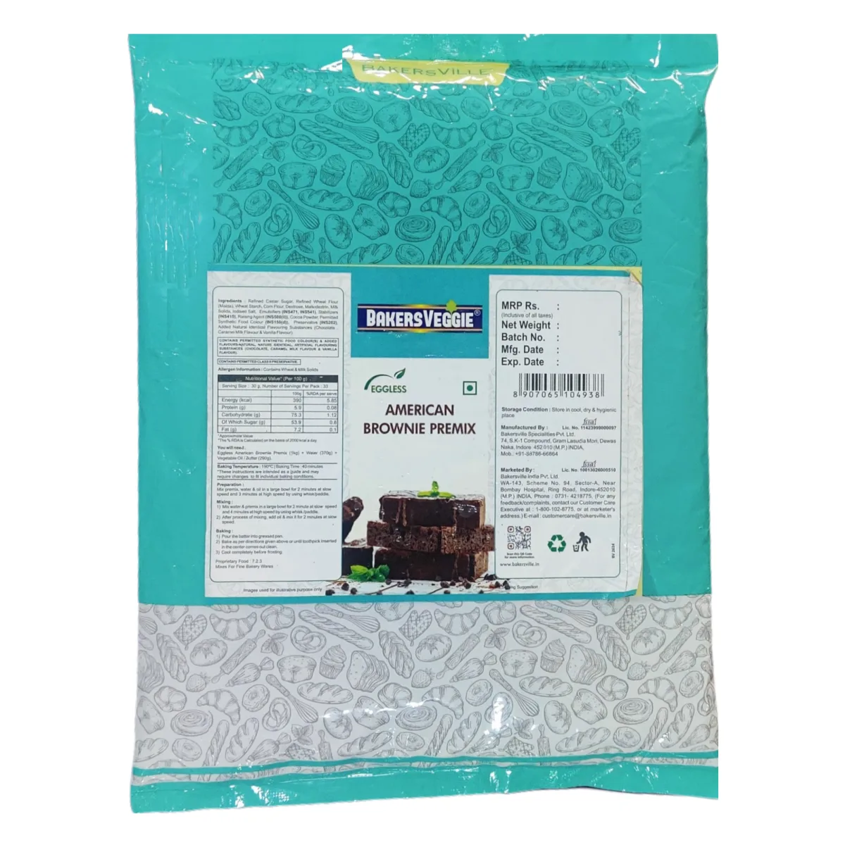 Bakersveggie Eggless American Brownie Premix  - 1