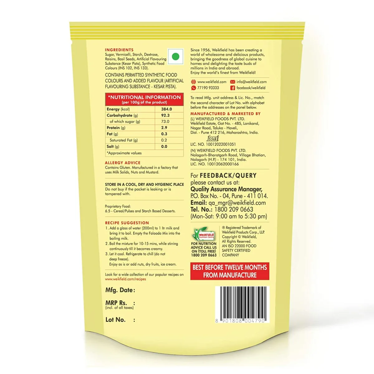 Weikfield Falooda Mix 200gm Kesar Pista - 2