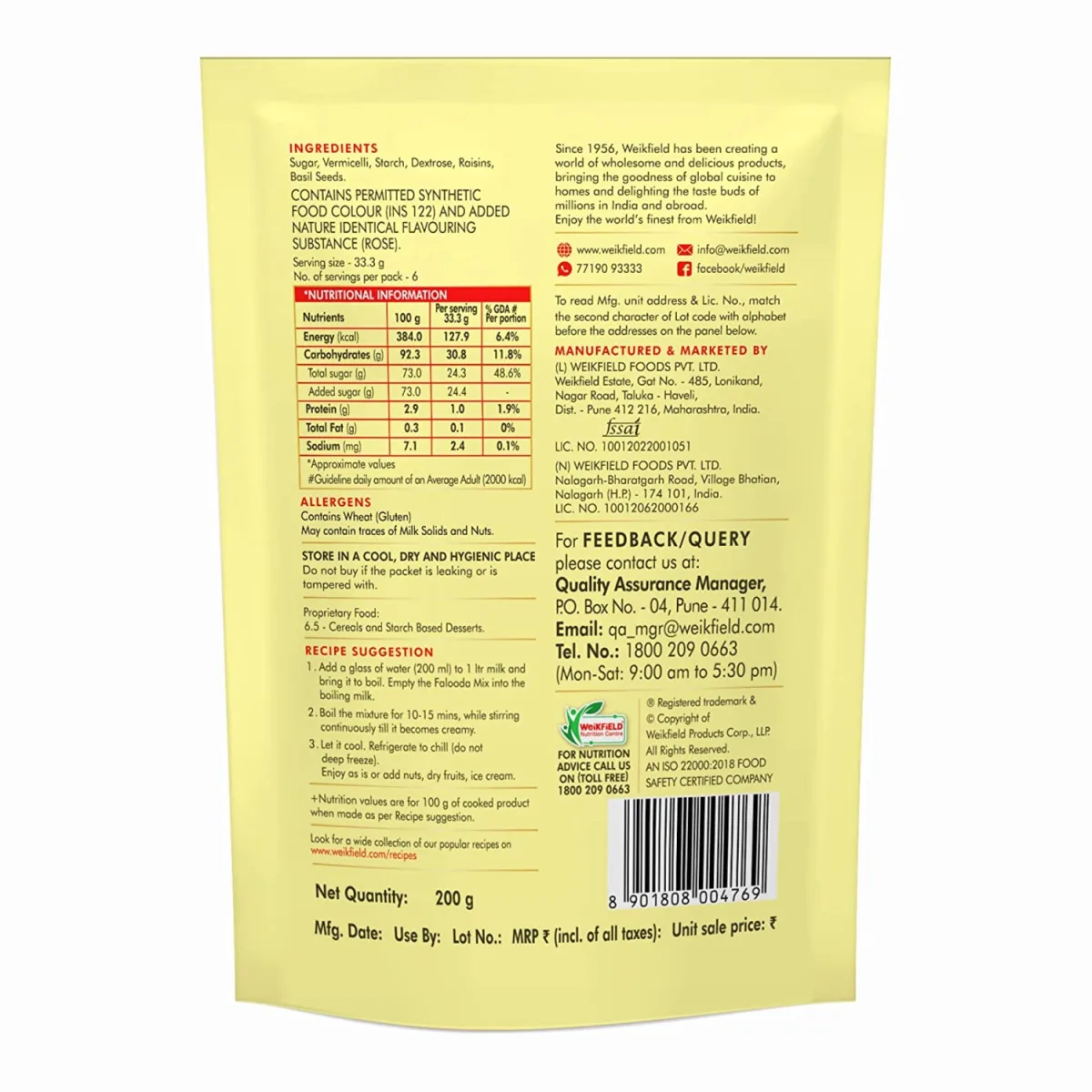 Weikfield Falooda Mix 200gm Rose - 2