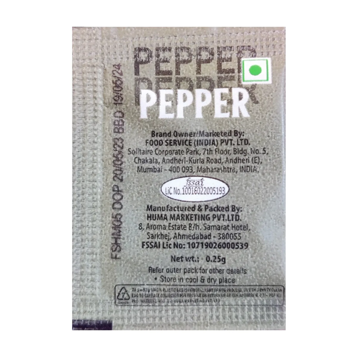 Food Service India Black Pepper Sachet - 2