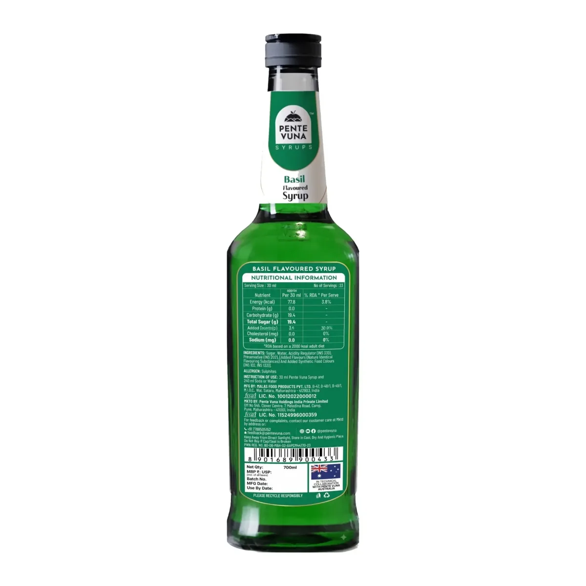 Pente Vuna Basil Flavoured Syrup 700ml - 2