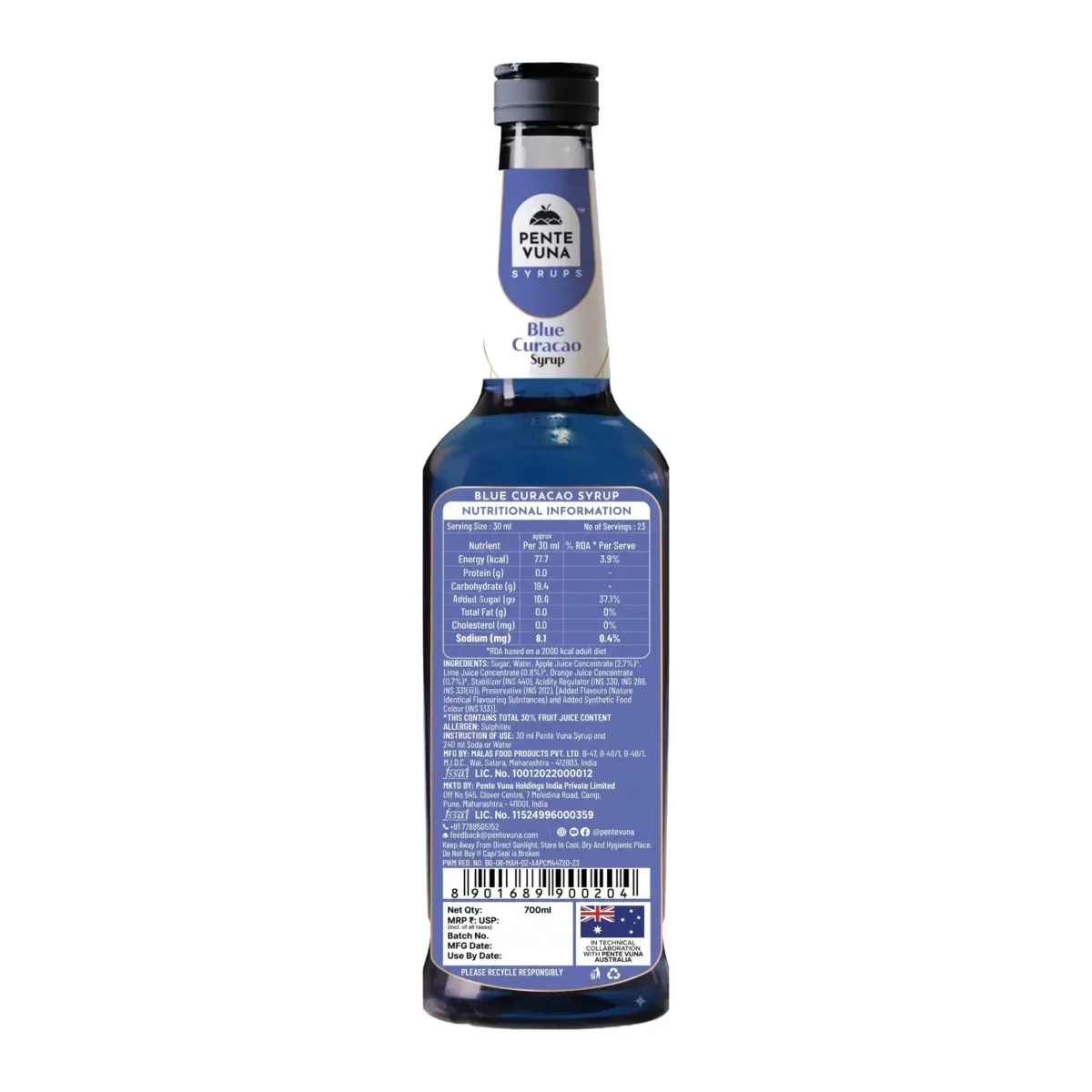 Pente Vuna Blue Curaco Flavoured Syrup 700ml - 2