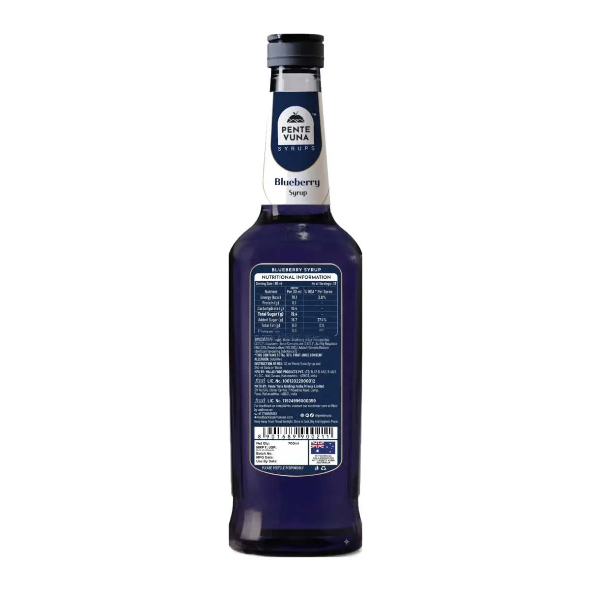 Pente Vuna Blueberry Flavoured Syrup 700ml - 2