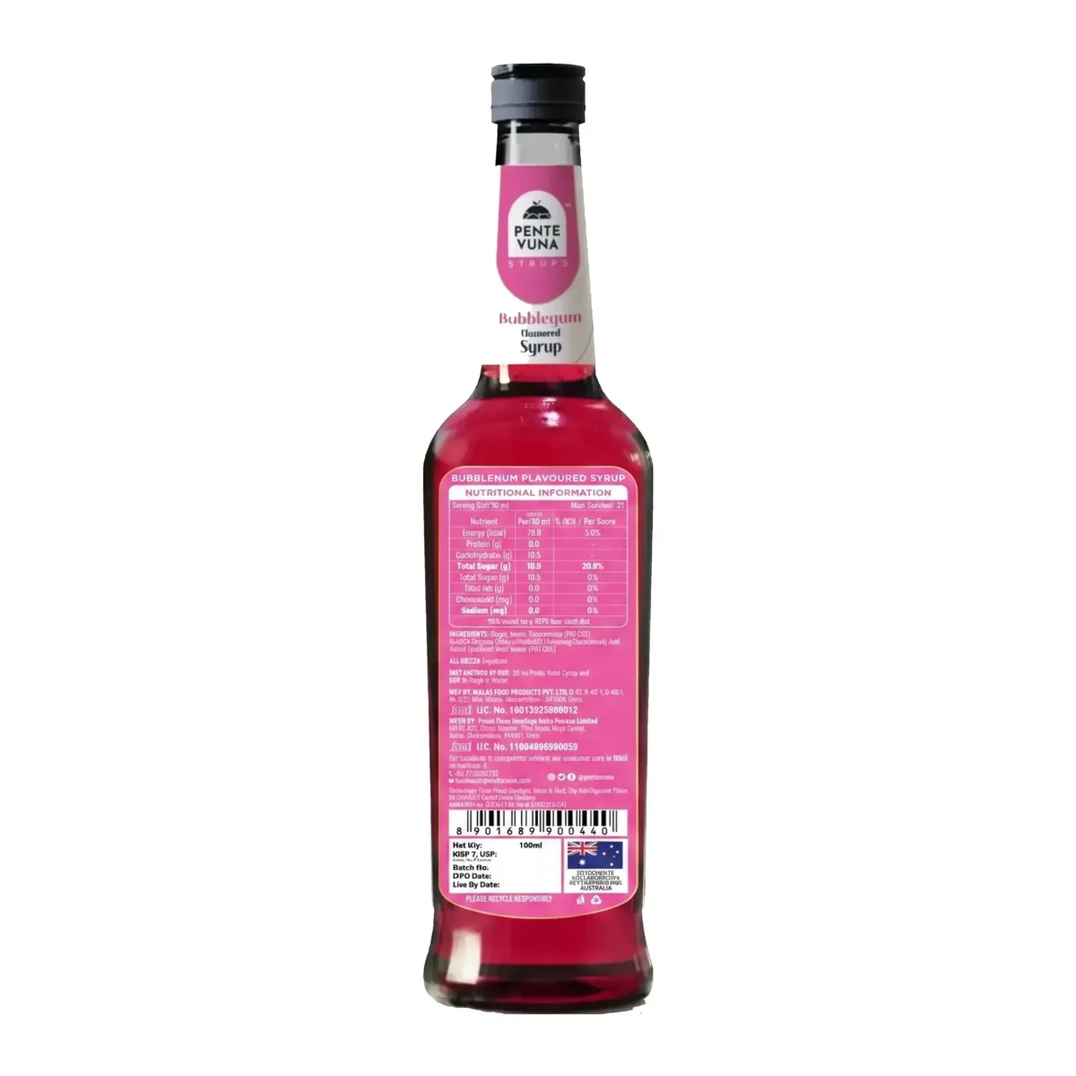 Pente Vuna Bubblegum Flavoured Syrup 700ml - 2