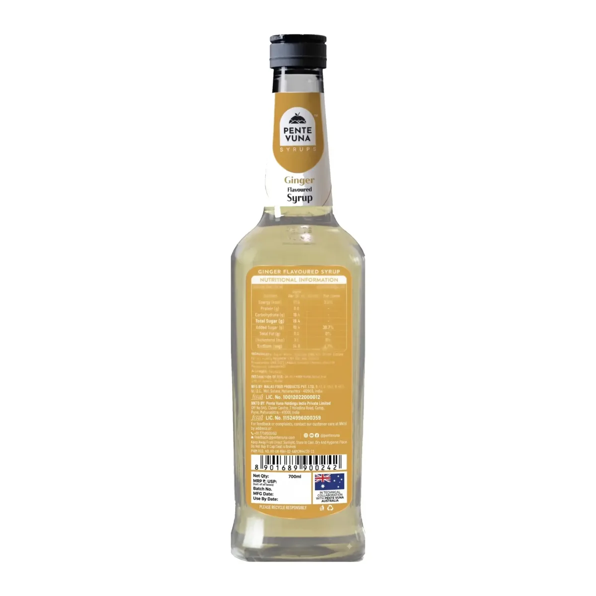Pente Vuna Ginger Flavoured Syrup 700ml - 2