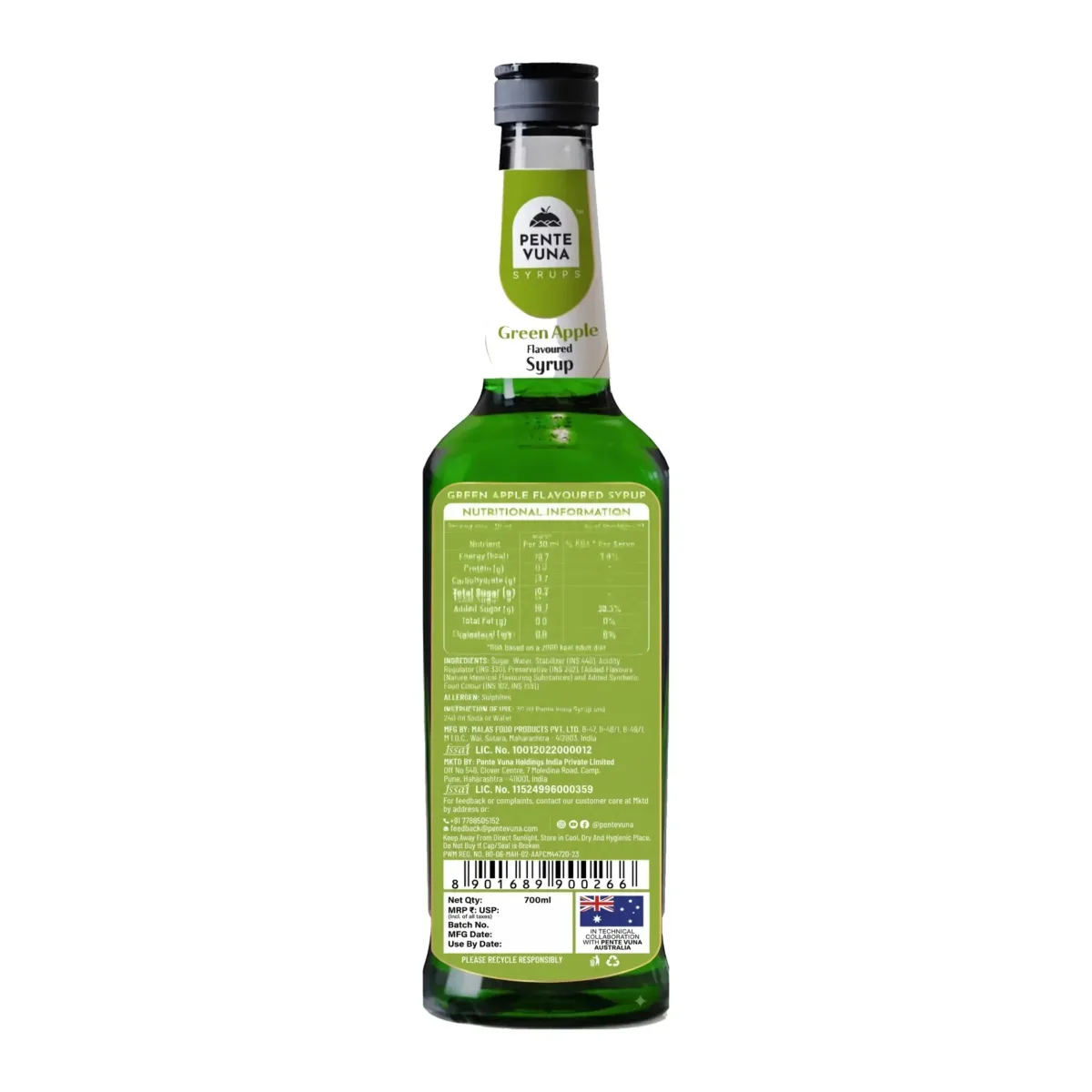 Pente Vuna Green Apple Flavoured Syrup 700ml - 2