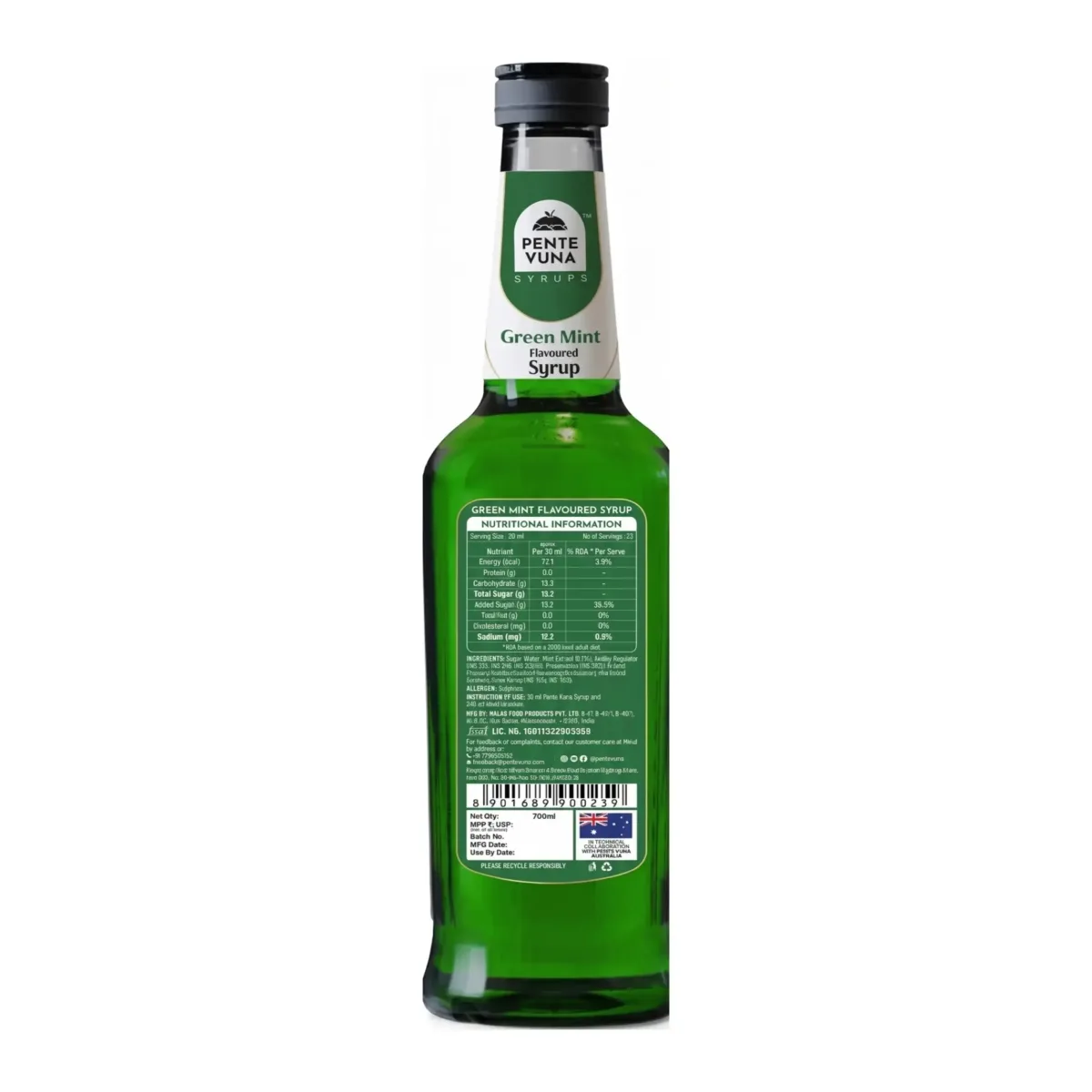 Pente Vuna Green Mint Flavoured Syrup 700ml - 2