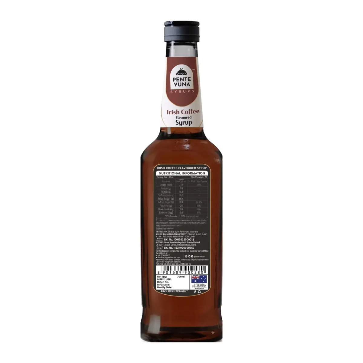 Pente Vuna Irish Coffee Flavoured Syrup 700ml - 2