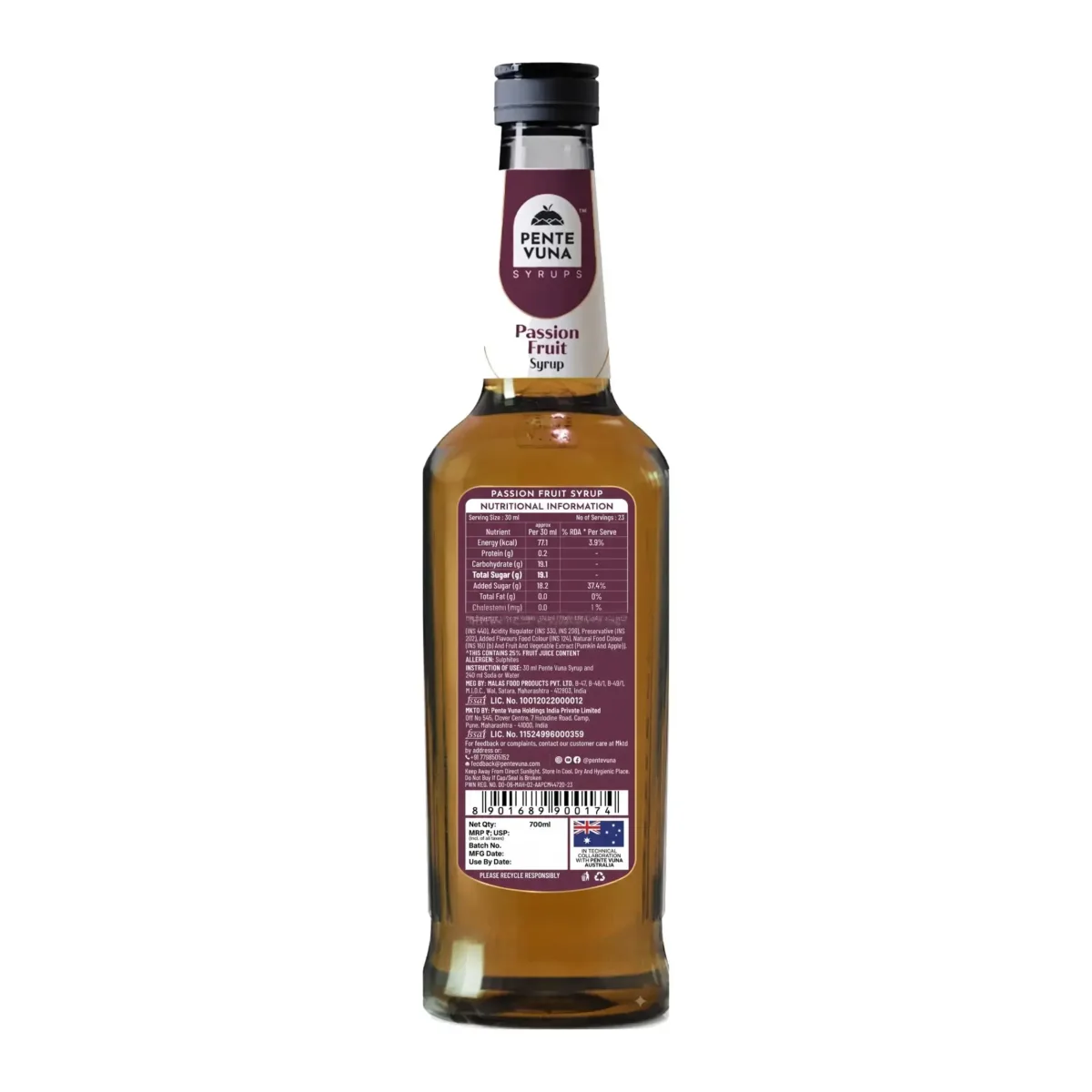 Pente Vuna Passion Fruit Flavoured Syrup 700ml - 2