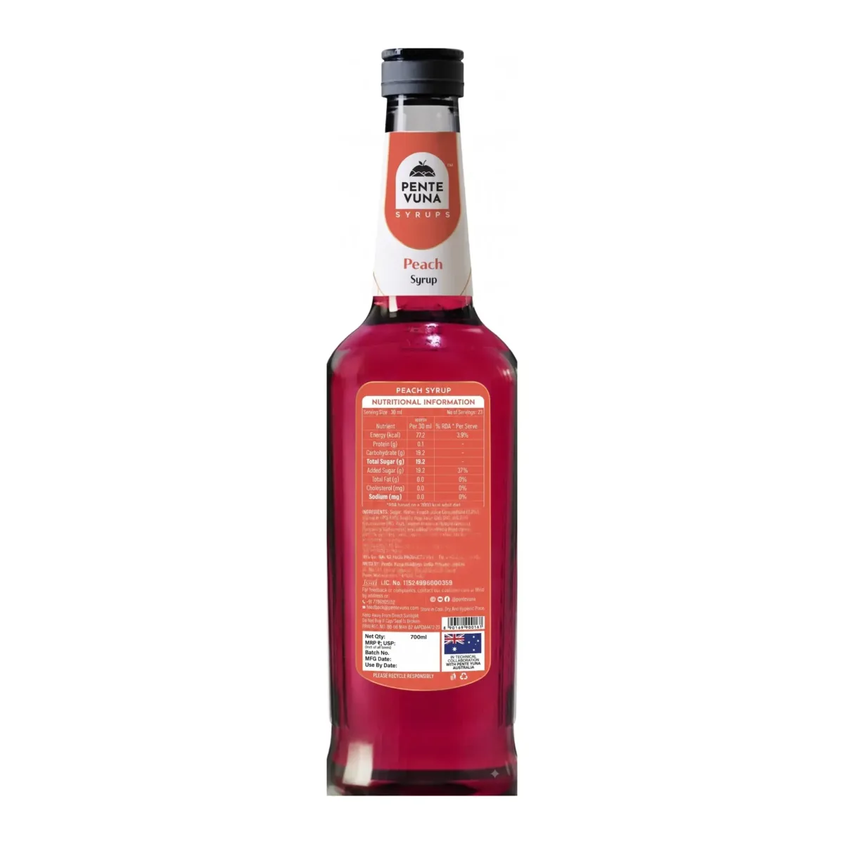 Pente Vuna Peach Flavoured Syrup 700ml - 2