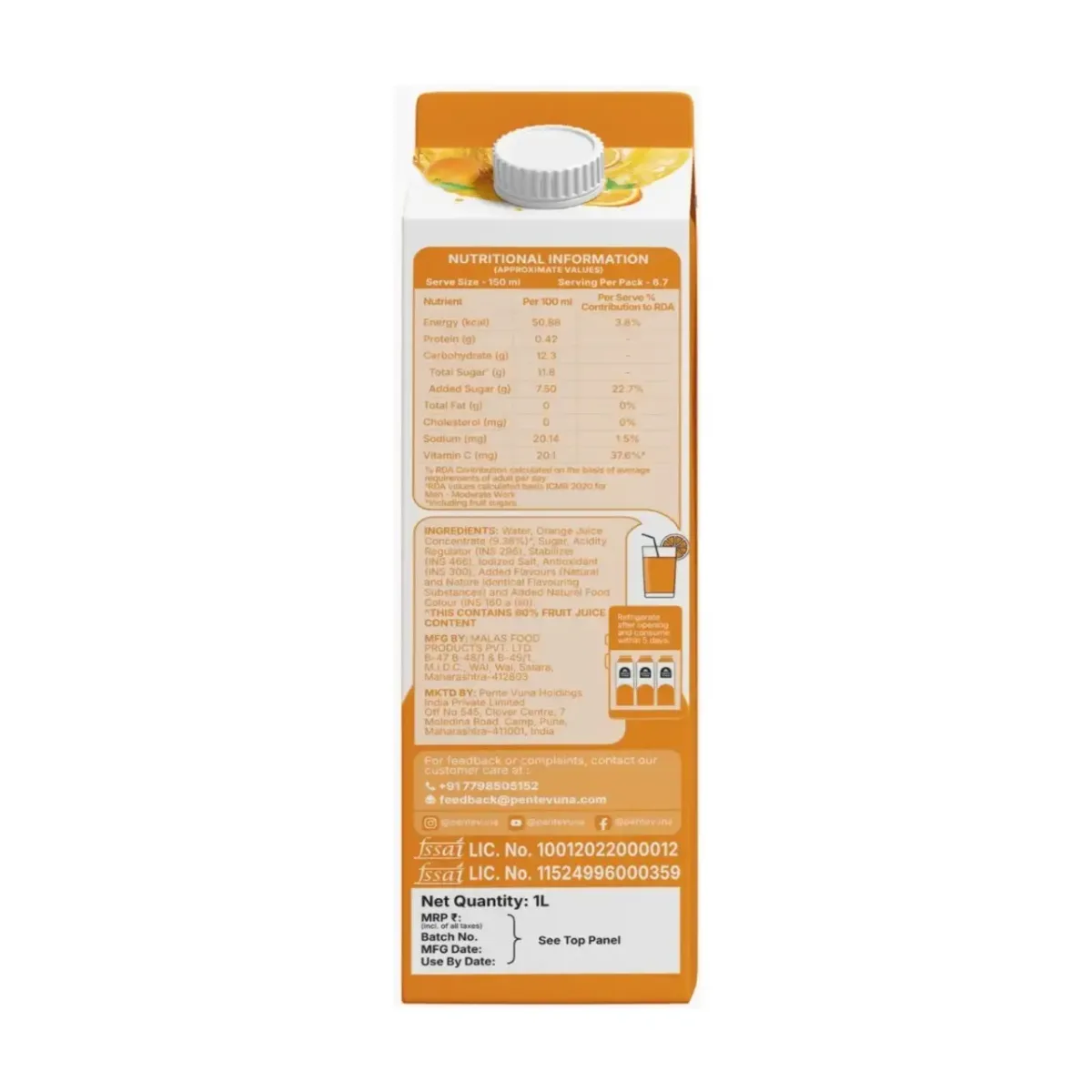 Pente Vuna  Ready to Drink Orange 1ltr - 2