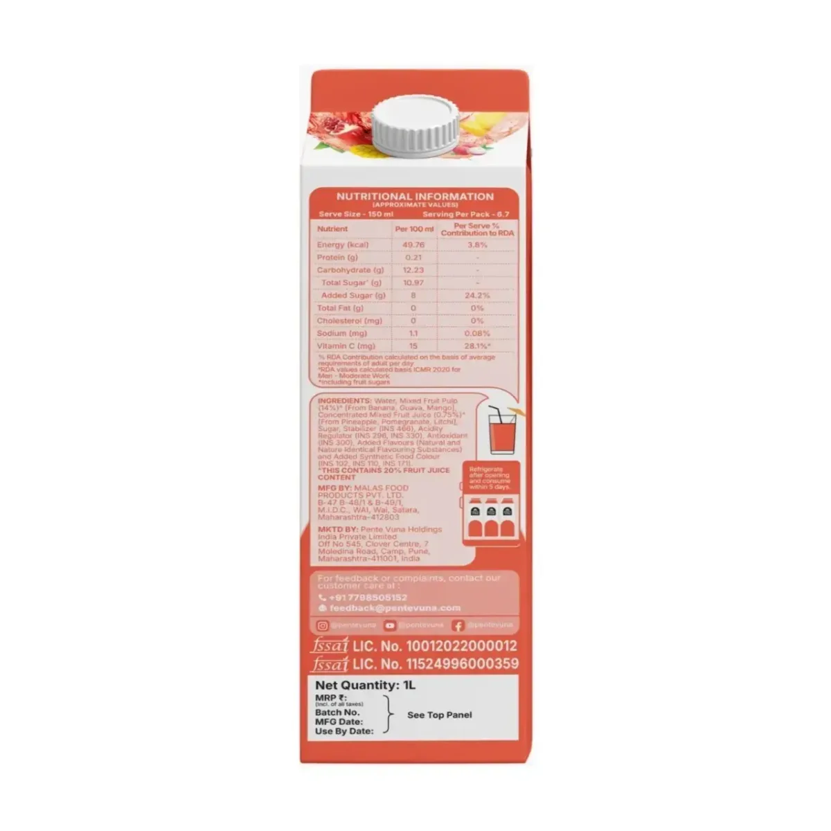 Pente Vuna  Ready to Drink Mixed Fruit 1ltr - 2