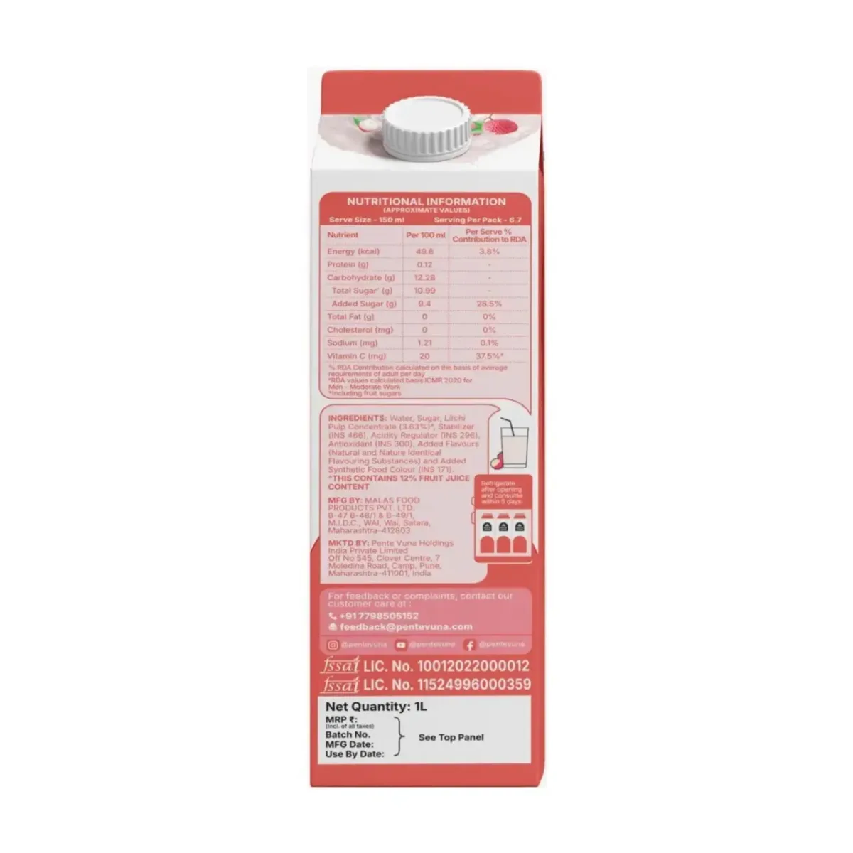 Pente Vuna  Ready to Drink Litchi 1ltr - 2