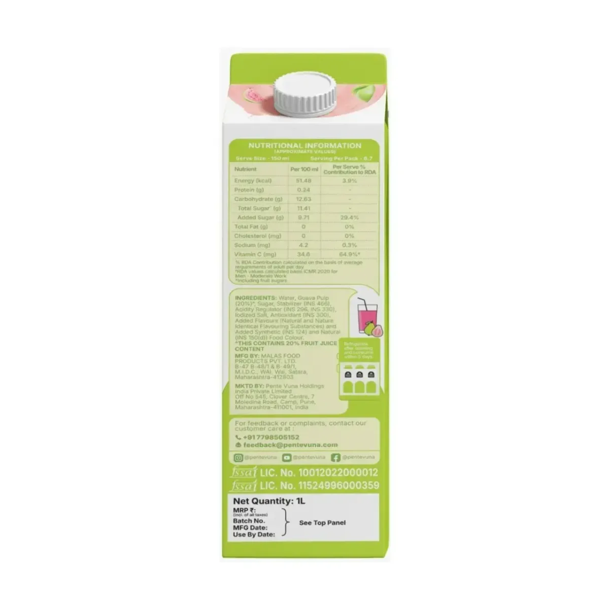 Pente Vuna  Ready to Drink Guava 1ltr - 2