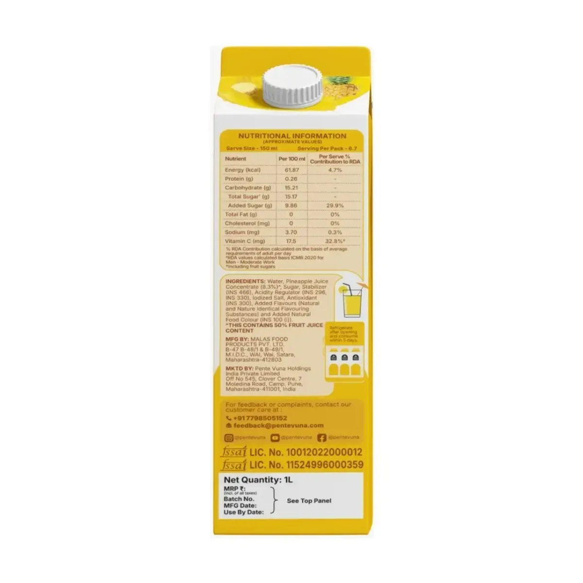 Pente Vuna  Ready to Drink Pineapple 1ltr - 2