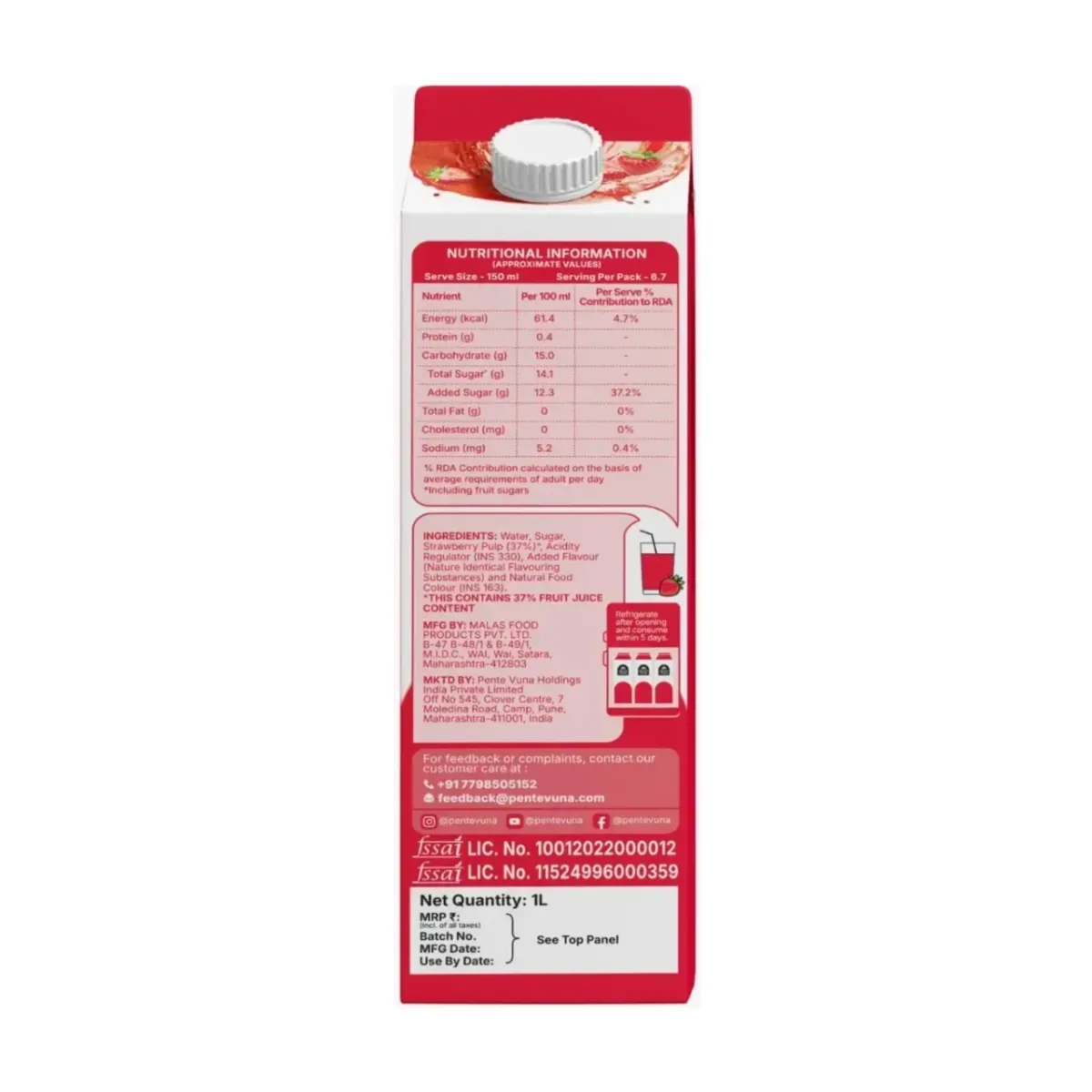 Pente Vuna  Ready to Drink Strawberry 1ltr - 2