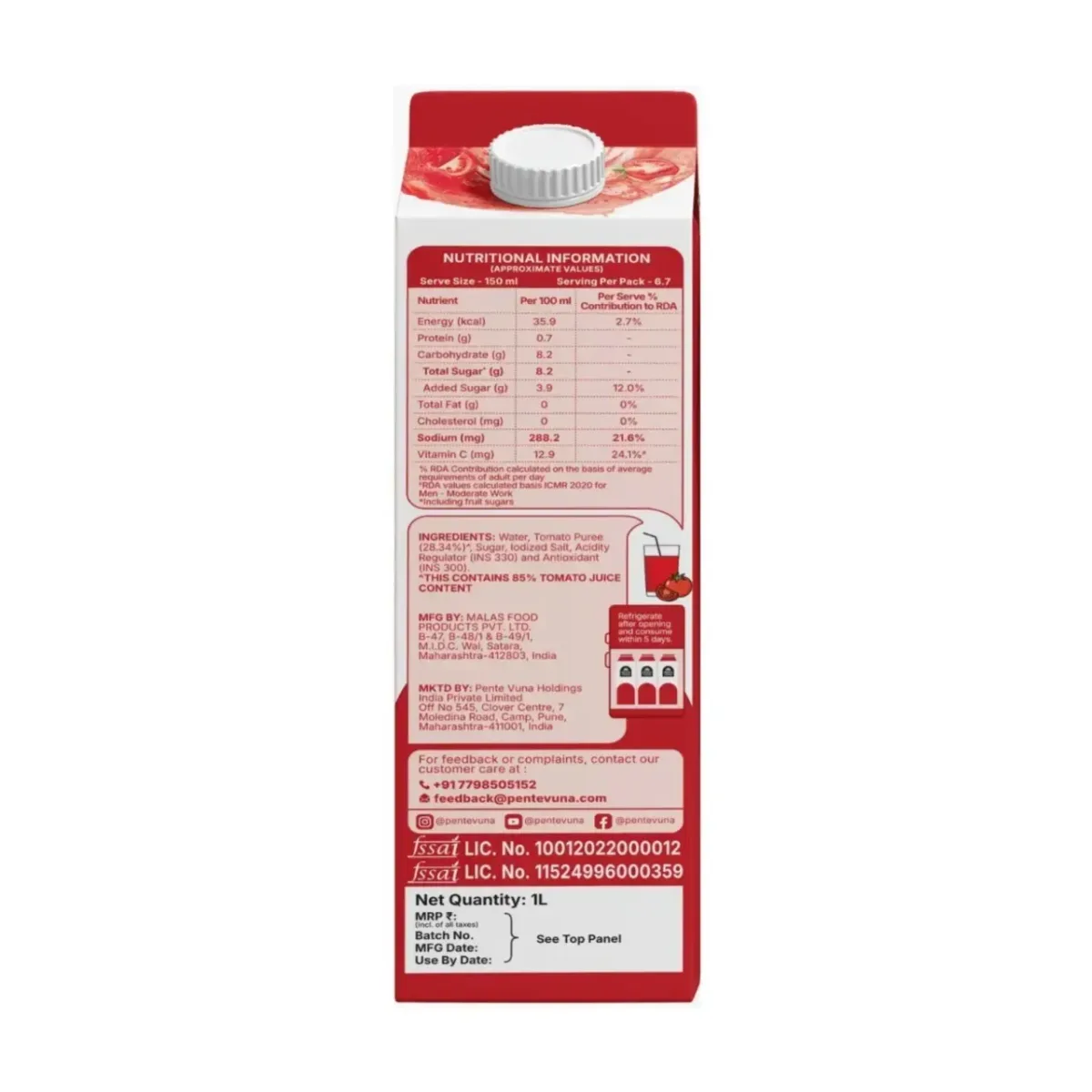 Pente Vuna Ready To Drink Tomato 1ltr - 2