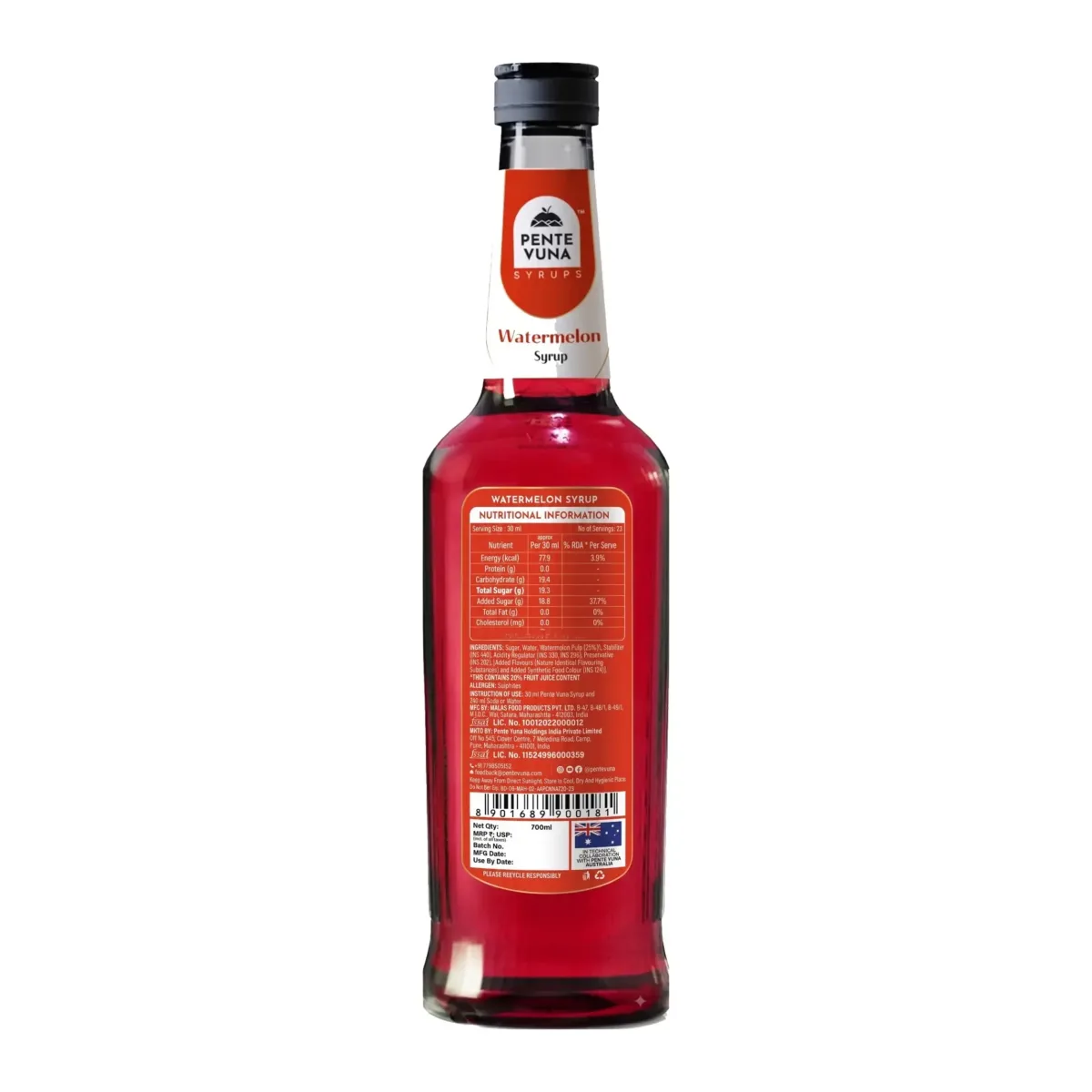 Pente Vuna Watermelon Flavoured Syrup 700ml - 2