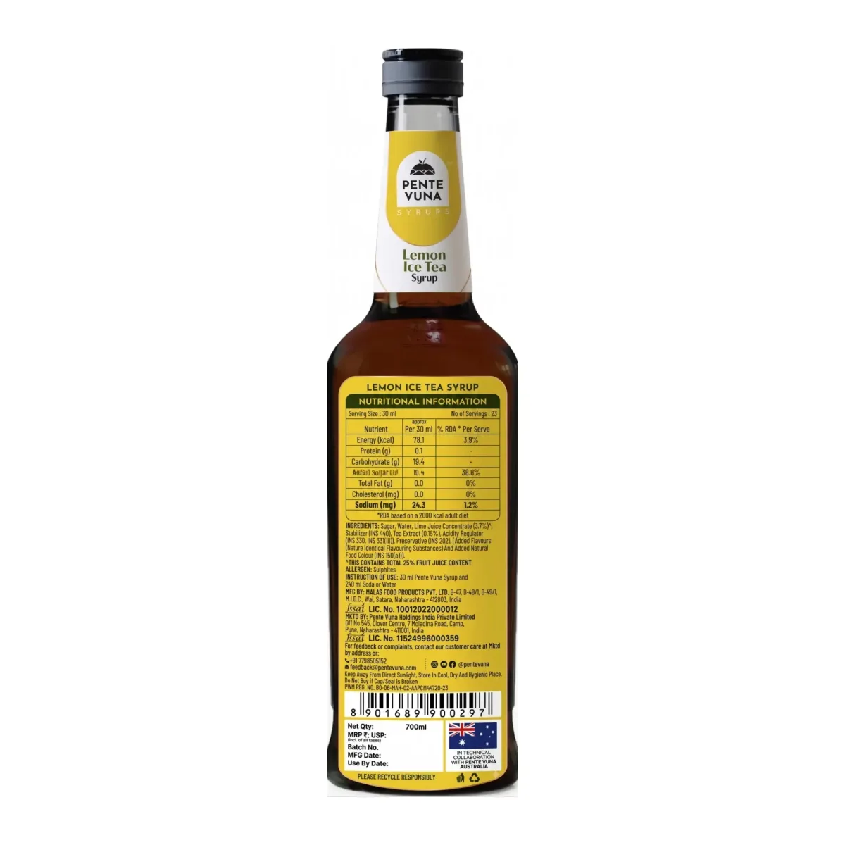 Pente Vuna Lemon Ice Tea Flavoured Syrup 700ml - 2