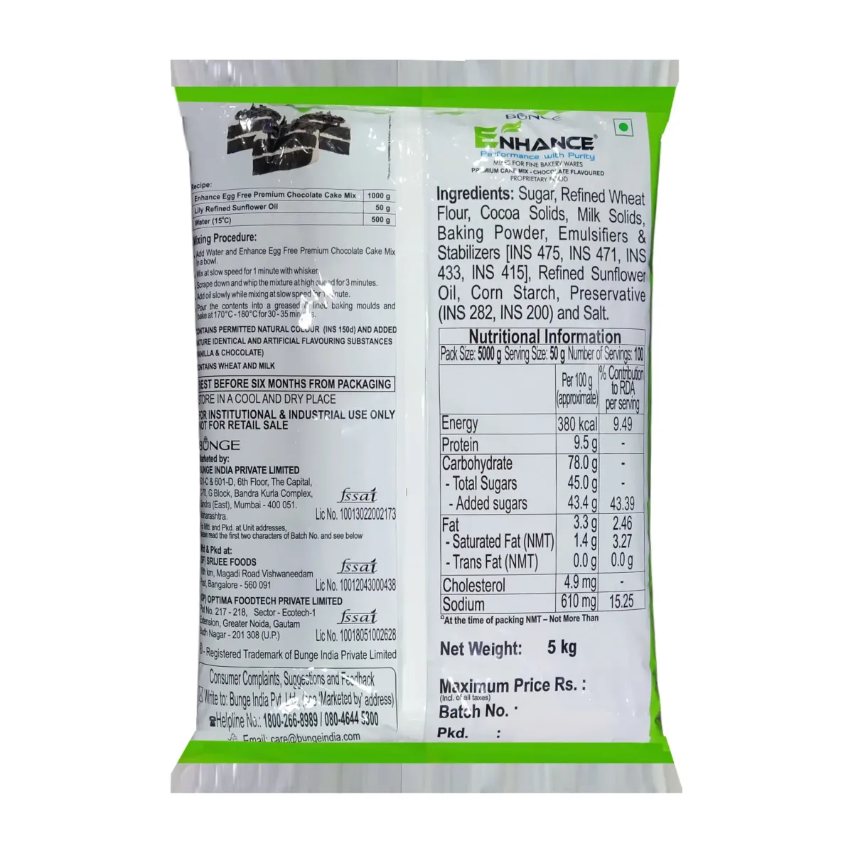 Enhance Chocolate Cake Premix 5kg - 2