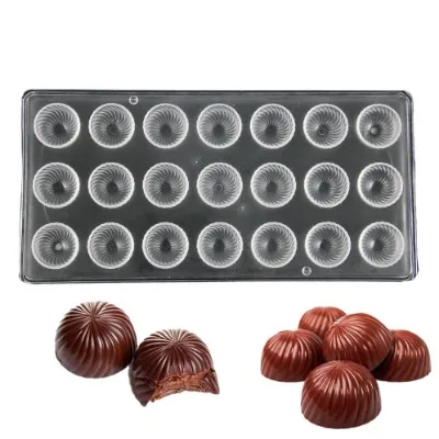 inedecor Swirl Round Shaped Polycarbonate Chocolate Mold (21 Cavities) - 2