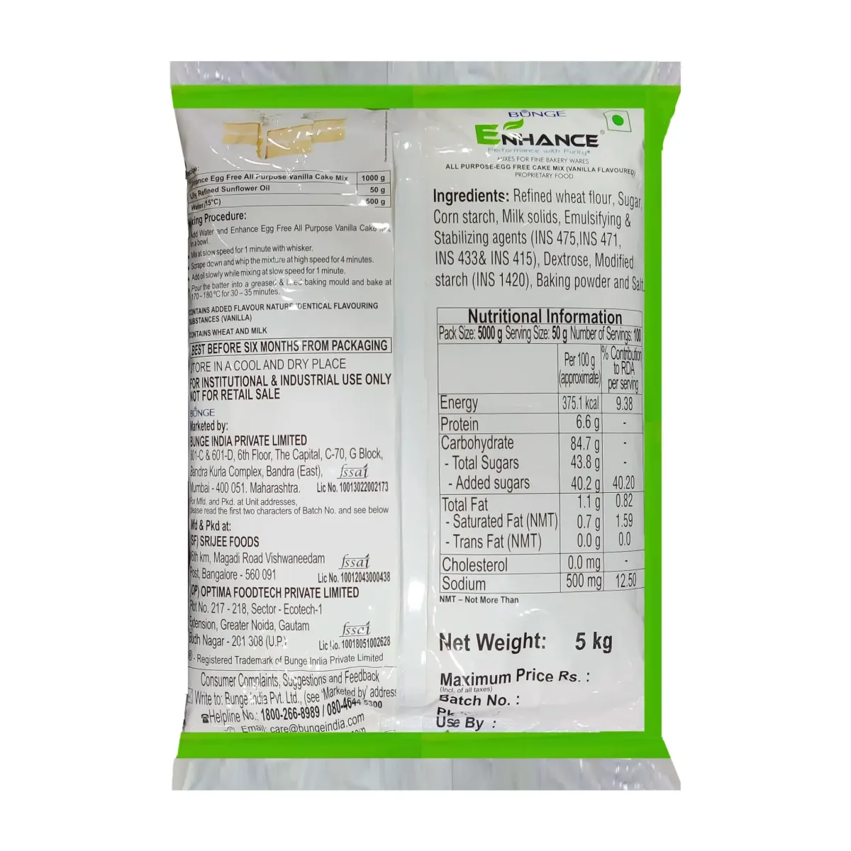 Enhance Vanila Cake Premix 5kg - 2