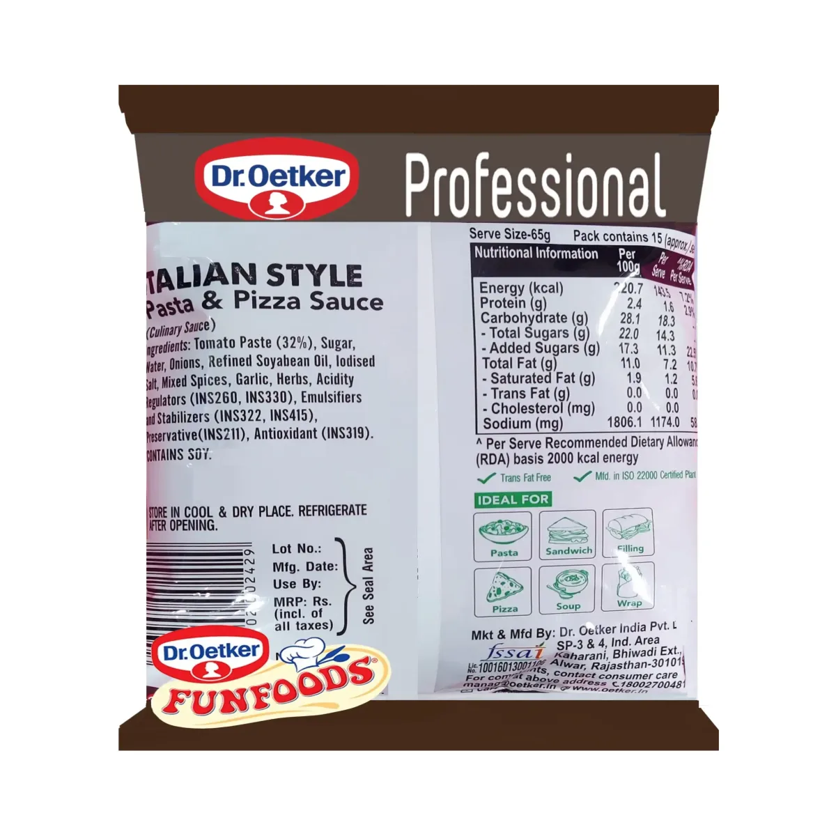 Dr. Oetker Funfoods  Italian  Style Pasta & Pizza Sauce 1Kg - 2