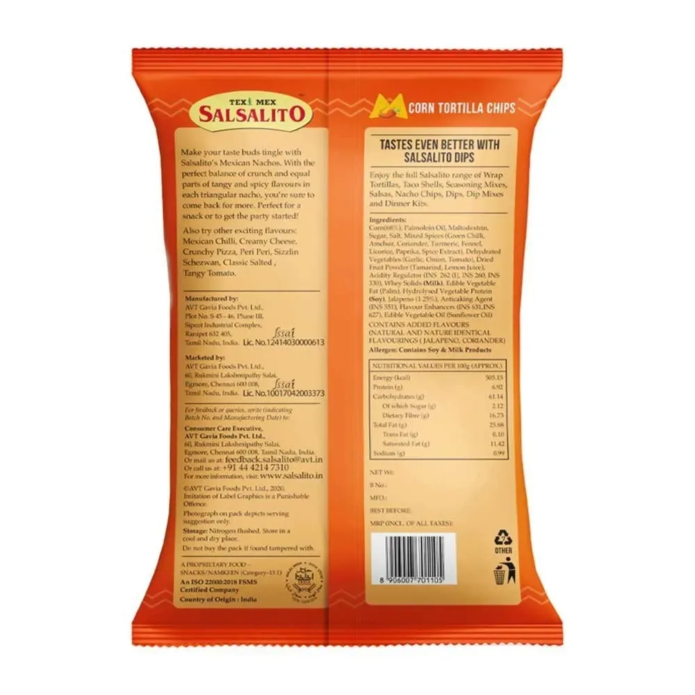 Salsalito Zesty Jalapeno Nachos Chips 200gm - 2
