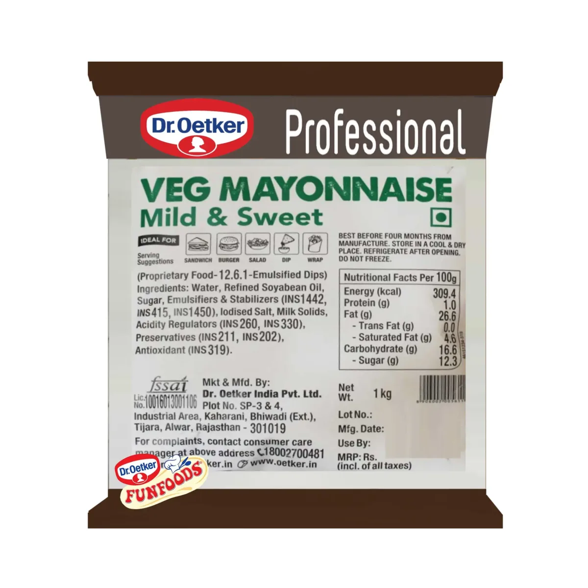 Dr. Oetker Funfoods Veg Mayonnaise Mild & Sweet 1Kg - 1