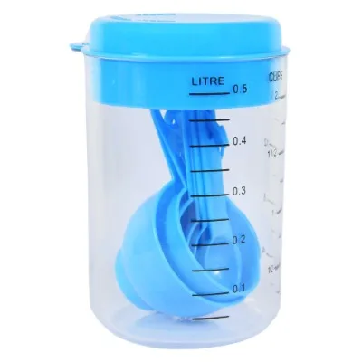 Finedecor Measuring Spoon And Jar Set Of 7 Pcs - Blue - 1