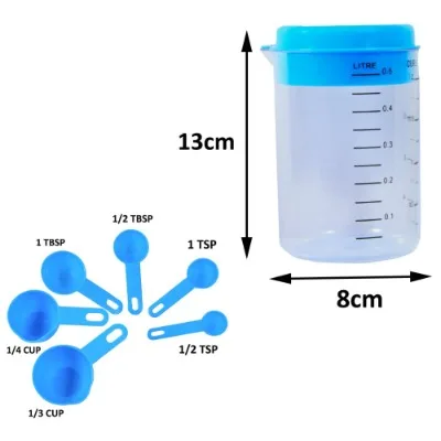 Finedecor Measuring Spoon And Jar Set Of 7 Pcs - Blue - 2
