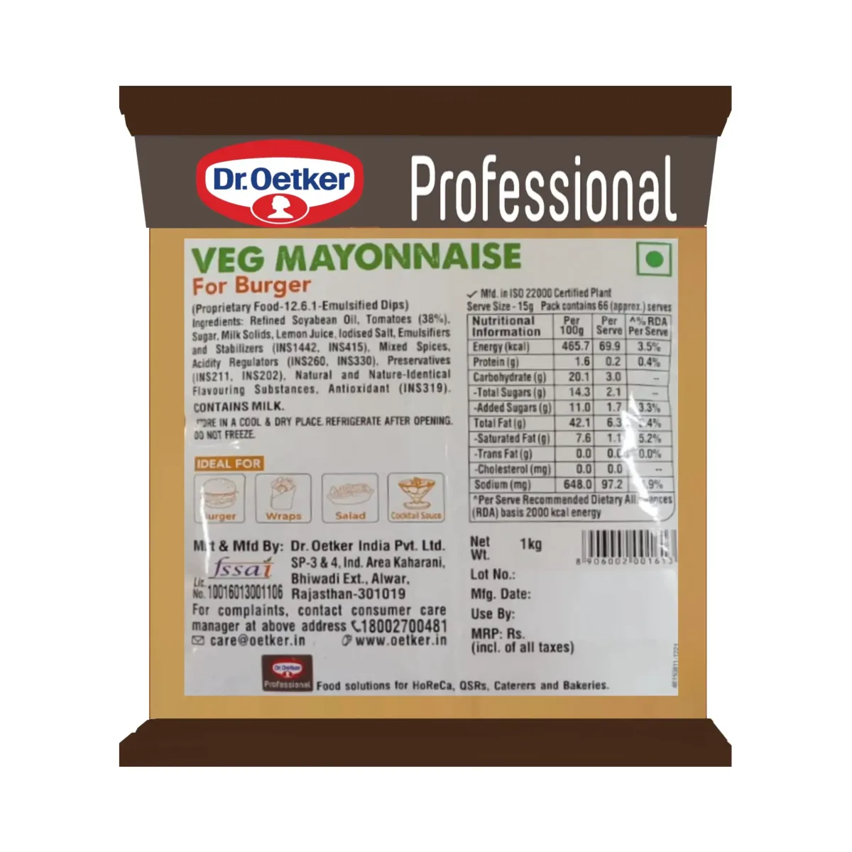 Dr. Oetker Funfoods Veg Mayonnaise For Burger 1kg - 2