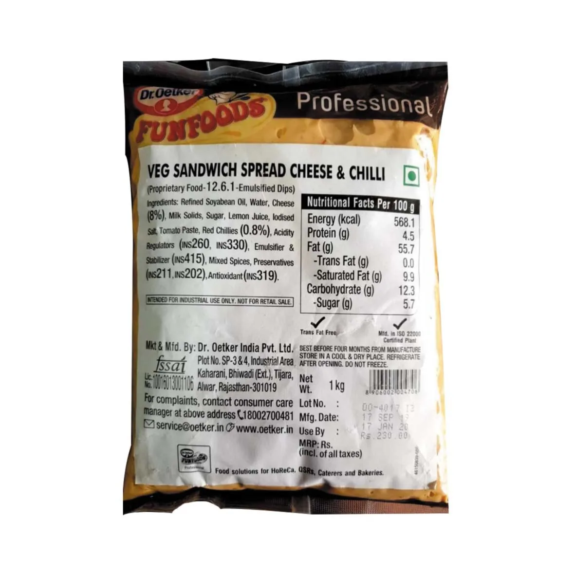 Dr. Oetker Veg Sandwich Spread Cheese And Chilli 1Kg - 1